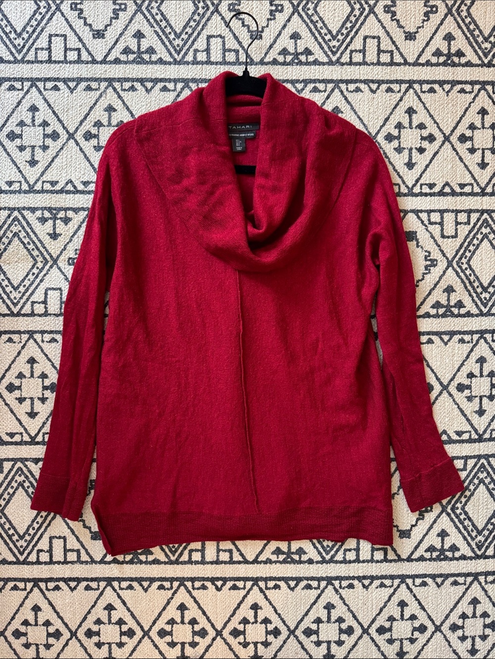 Tahari Red Cowl Neck Extrafine Merino Wool Sweater